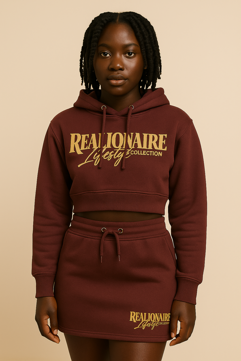 Luxury women's crop hoodie and skirt