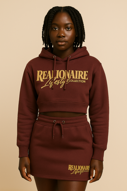 Luxury women's crop hoodie and skirt