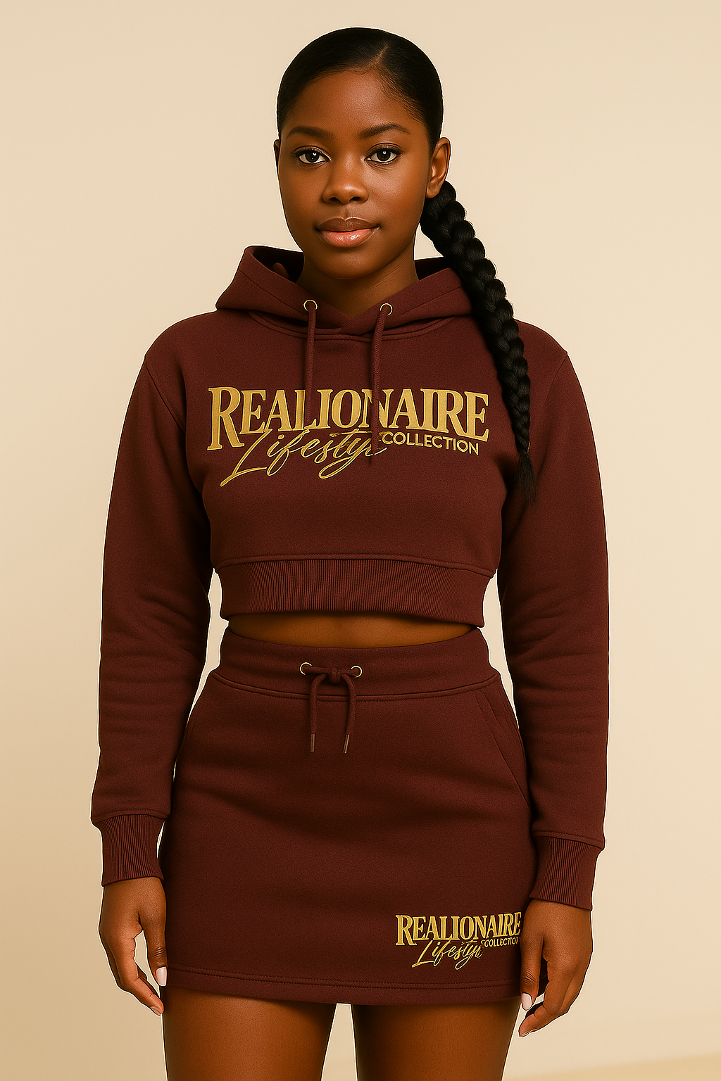 Luxury women's crop hoodie and skirt