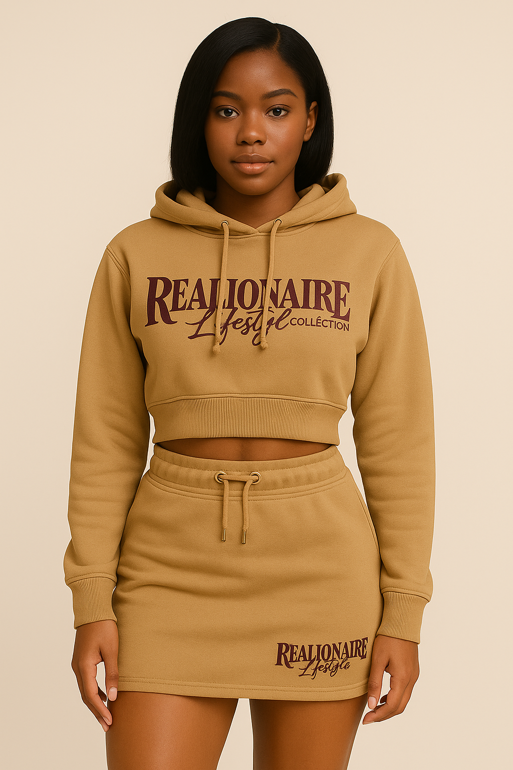 Luxury women's crop hoodie and skirt