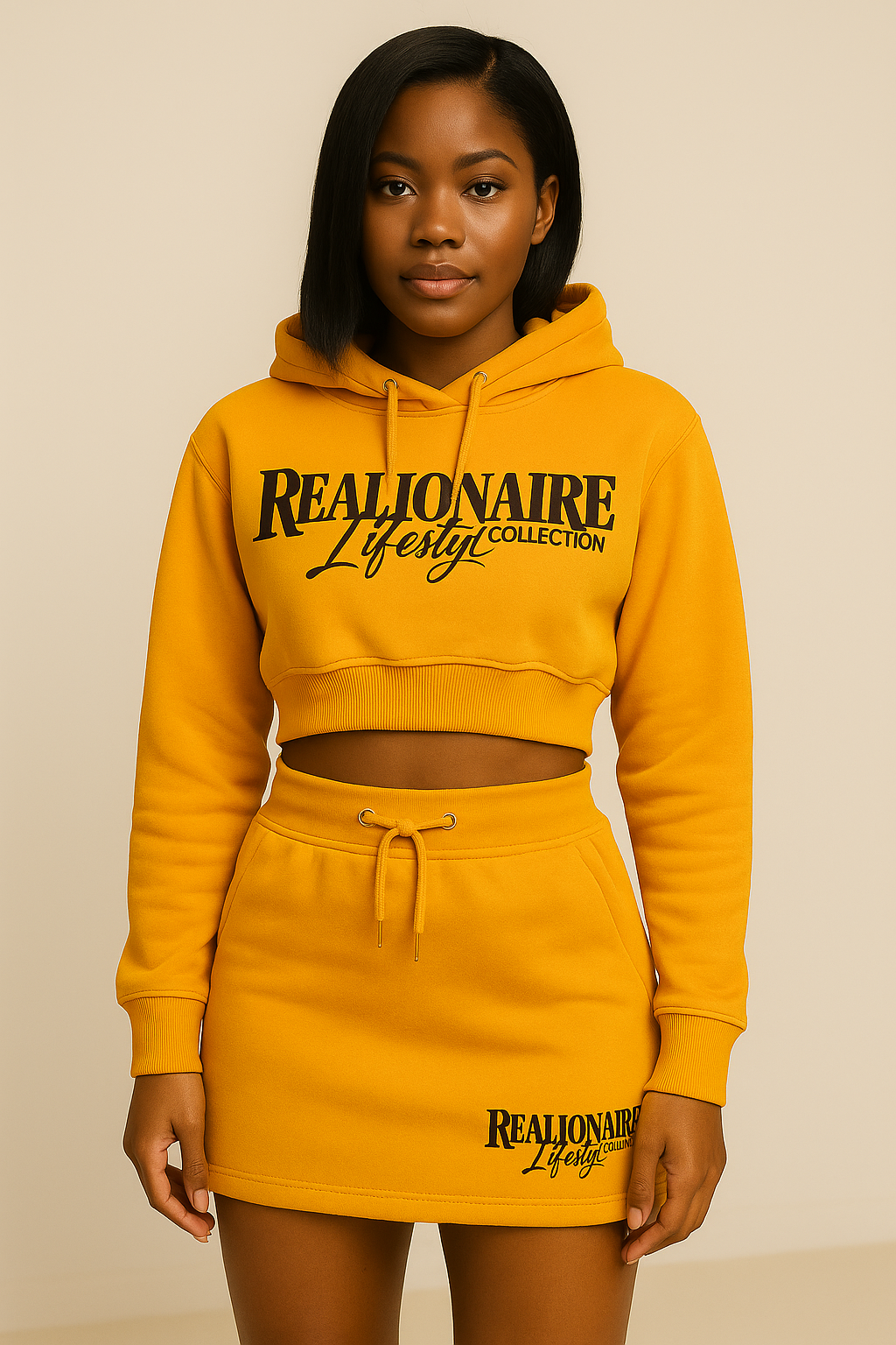 Luxury women's crop hoodie and skirt
