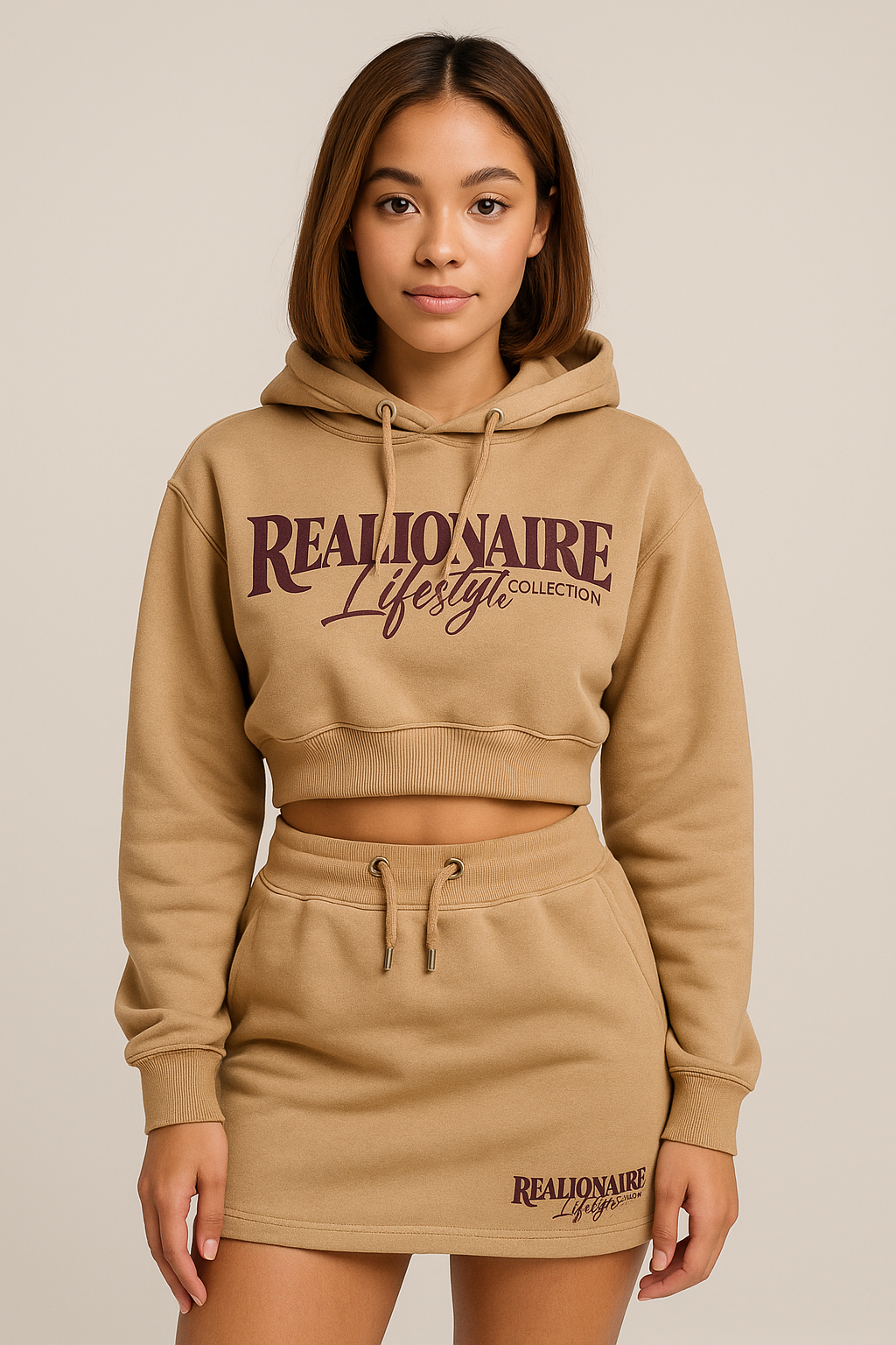 Luxury women's crop hoodie and skirt